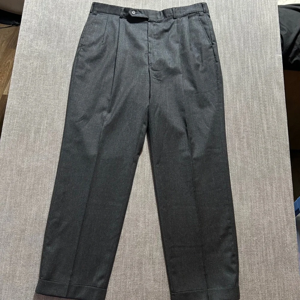 Brooks Brothers Dress Pants Mens 38 Charcoal Grey Pleated Worsted Wool USA Made